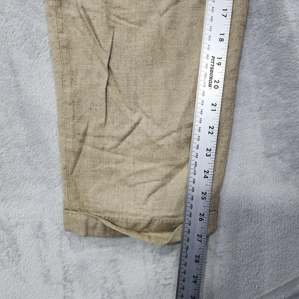 Vintage Dockers Dress Slacks Mens 30x30 Beige Linen Blend Pleated Cuffed Preppy